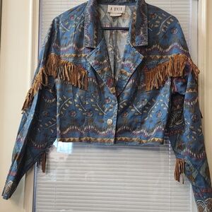 A Byer Blue and Brown Fringe Jacket